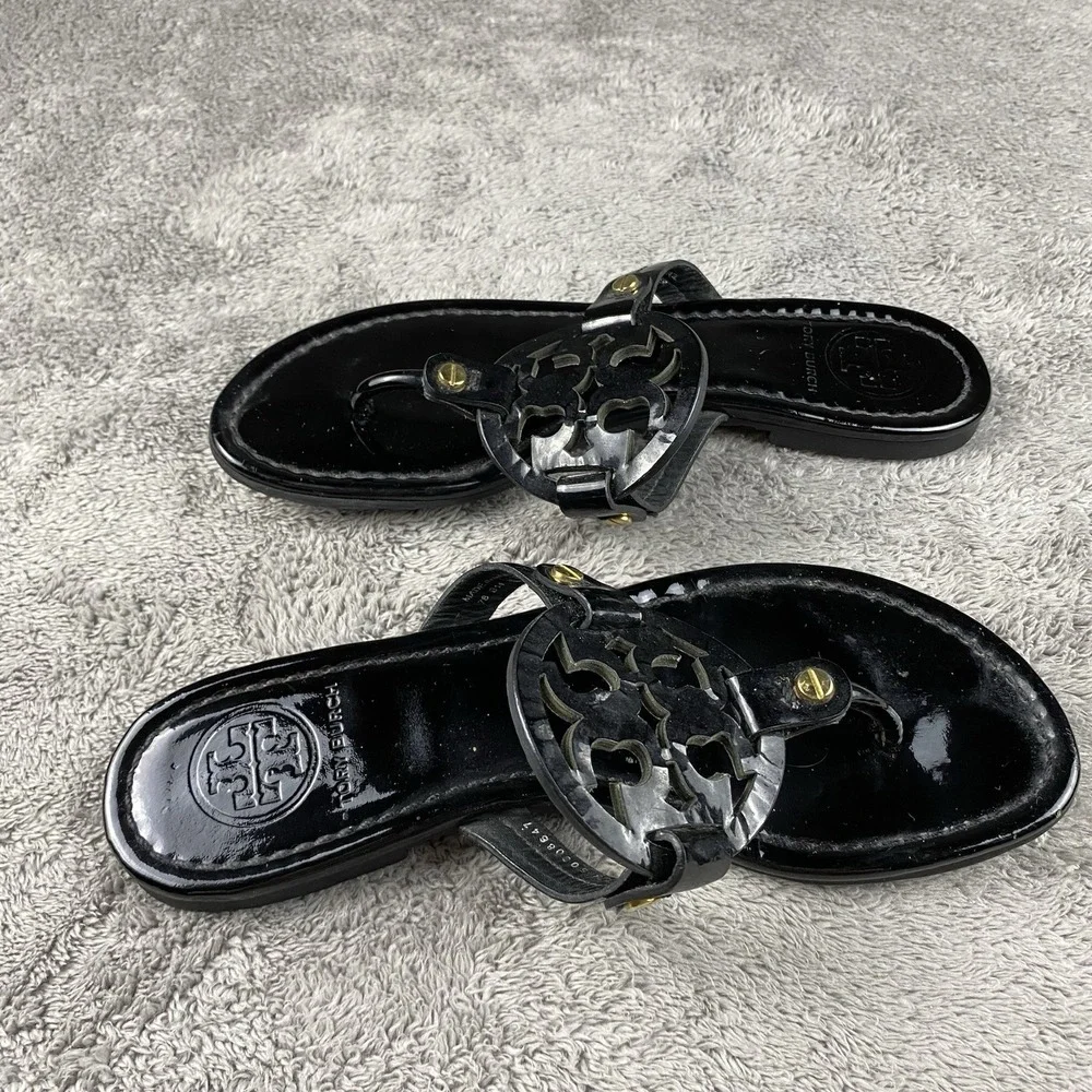 Tory Burch Miller Sandals Womens Size 6M Black Leather